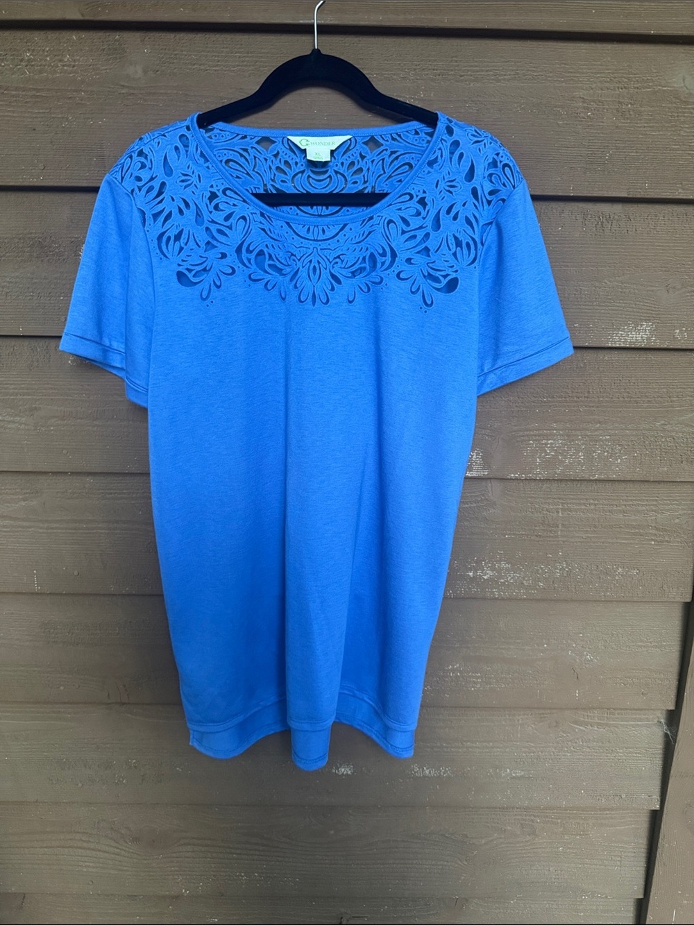 C. Wonder periwinkle Short Sleeve Tee with Laser-Cut Yoke size XL